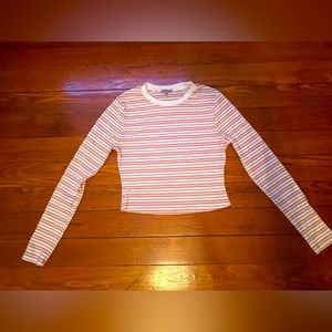 Pink and White Long Sleeved Crop Top size SMALL